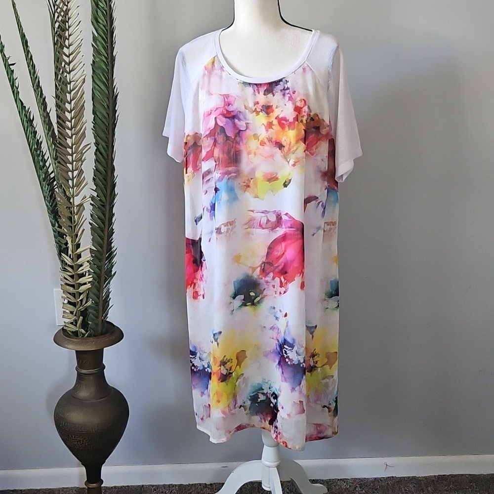 x-two Bold Multi-Colored Floral Print T-Shirt Dress